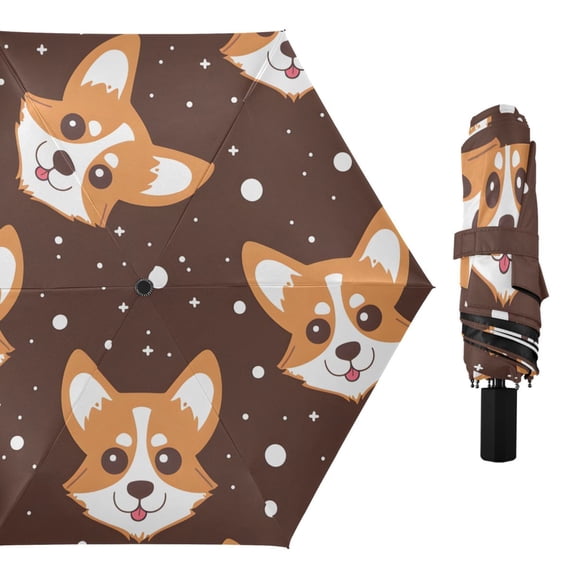 Cartoon Corgi Dog Face Compact Sun Umbrella Windproof Travel Umbrellas for Rain Strong Portable UV Protection