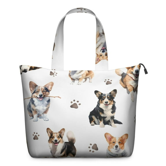 Cartoon Corgi Dog and Footprints Travel Tote Bags for Women Carry On,Large Weekender Bags for Women Travel,Multi Functional Duffle Bag for Work,Shopping,Sports