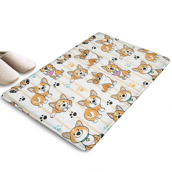 Cartoon Corgi Flannel Non Slip Door Rugs,Washable Door Mats Indoor,Decorative Door Mats,Dirt-Resistant and Absorbent Doormat for Entrance,Bedroom,Kitchen,Bathroom,31.5x17in(80x43cm)