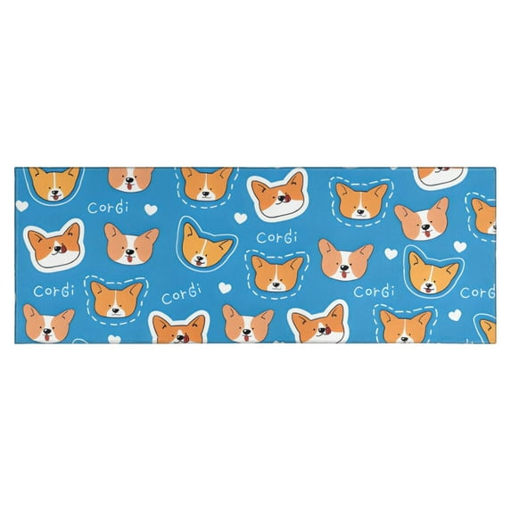 Cartoon Corgi Kitchen Rug Mat,Kitchen Runner Rugs Non Skid Washable,Decorative Kitchen Floor Mats for Kitchen,Sink,Laundry,17"X47"