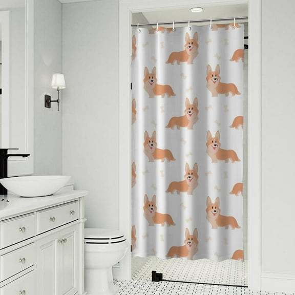 Cartoon Corgi Shower Curtain 36"x72" ,Bathroom Decorative Shower Curtains Set with 12 Hooks,Modern Waterproof Washable Shower Curtain