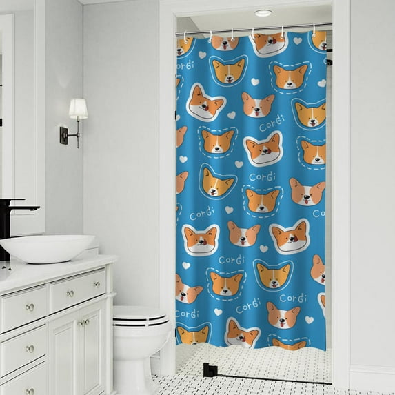 Cartoon Corgi Shower Curtain 36"x72" ,Bathroom Decorative Shower Curtains Set with 12 Hooks,Modern Waterproof Washable Shower Curtain
