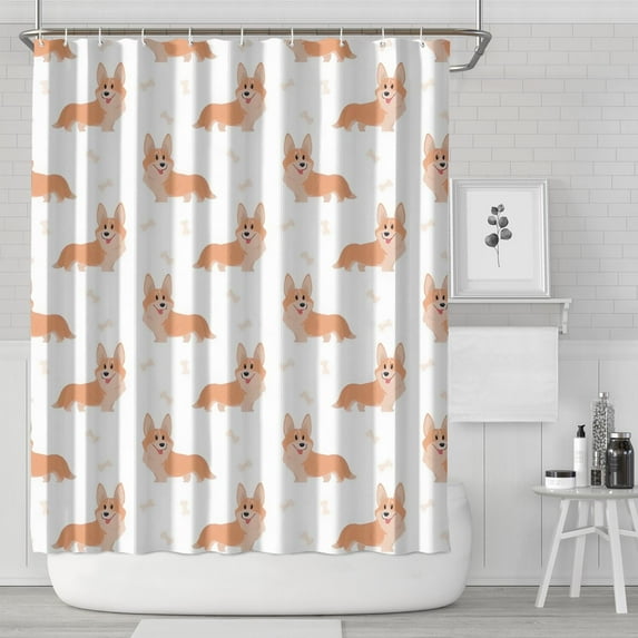 Cartoon Corgi Shower Curtain 72x84in ,Bathroom Decorative Shower Curtains Set with 12 Hooks,Modern Waterproof Washable Shower Curtain