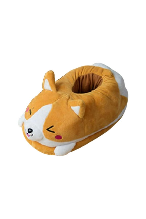Cartoon Corgi Slippers Non Slip Soft Warm Winter Plush Animal Flats Thermal Size