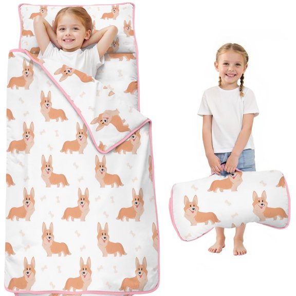 Cartoon Corgi Toddler Nap Mats for Kids Preschool,Sleeping Mat Bag or Kids,Toddler Sleeping Bag,Toddler Nap Mat or Daycare