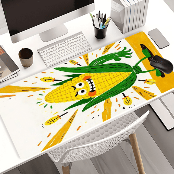 Cartoon Corn Character Mouse Pad 35.4 x 15.8 Inches Rubber Desk Mat for Office Gaming Workstation