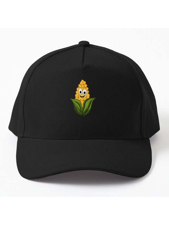 Cartoon Corn on the Cob Baseball Hat, Vegetable Character Graphic Design, Classic Cap