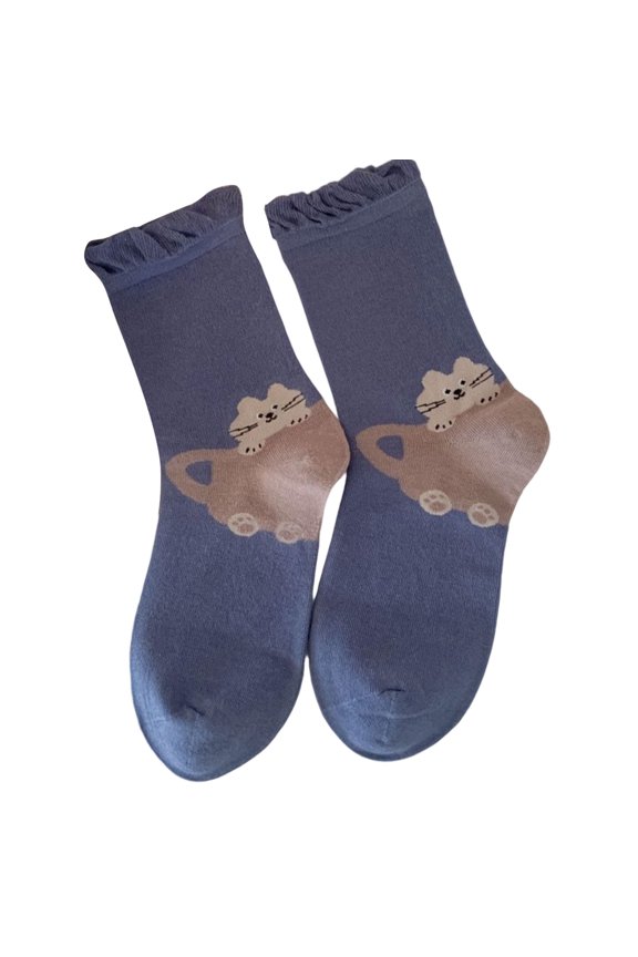 Cartoon Cotton Calf Socks with Bubble Cuffs for Women and Teens Japanese Styles Student Middle Tube Socks Gift