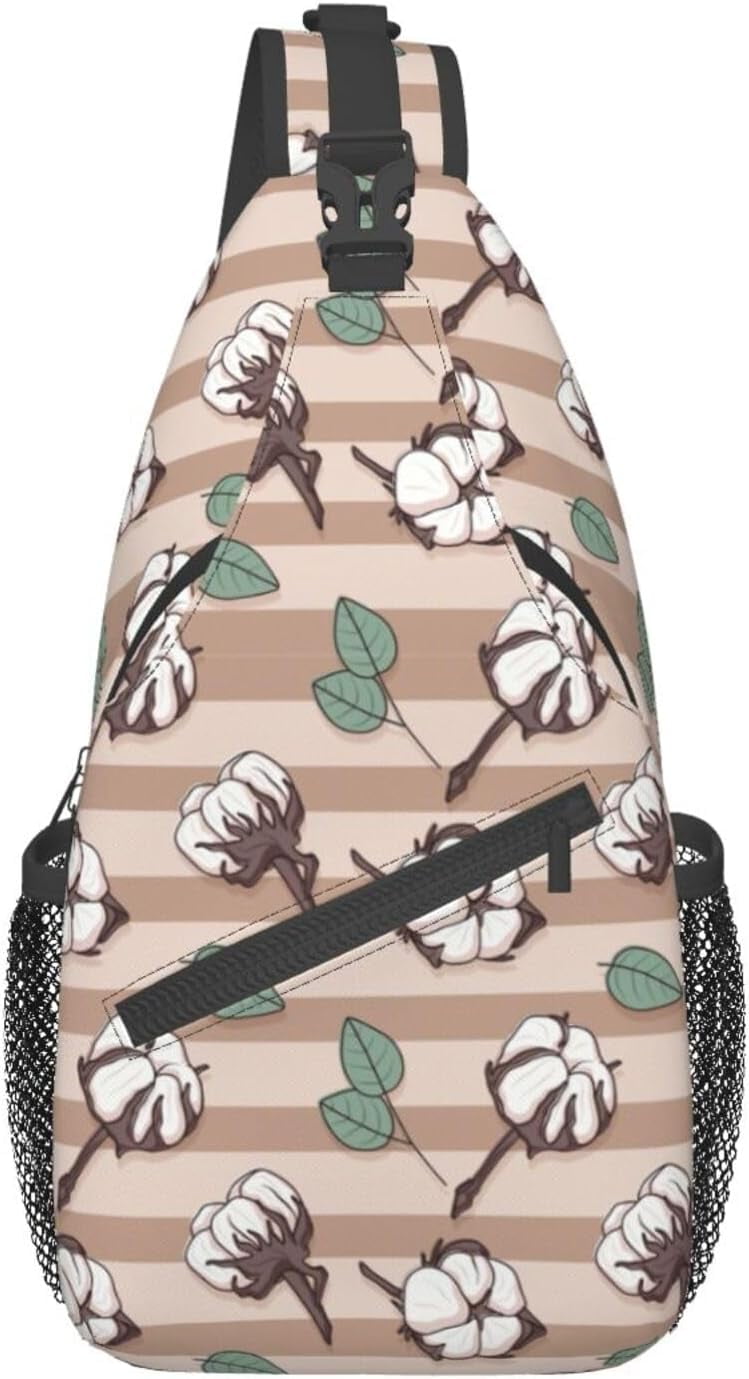 Cartoon Cotton Flower Pattern Sling Bag Crossbody Hiking Travel Chest Bags Backpack Shoulder Daypack for Women Men