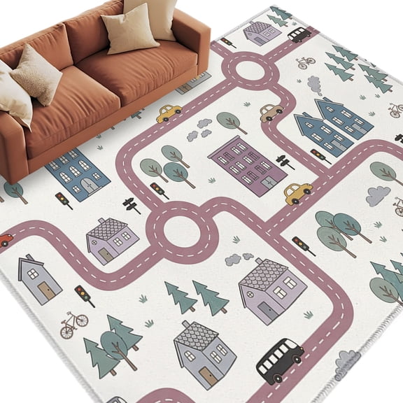 Cartoon Country Area Rug 8x10 Washable Rug Non Slip Farmhouse Cute Rustic Villages Cabins Large Area Rug Soft Stainresistant Indoor Floor Carpet for Living Room Bedroom Office Dining Room Nursery