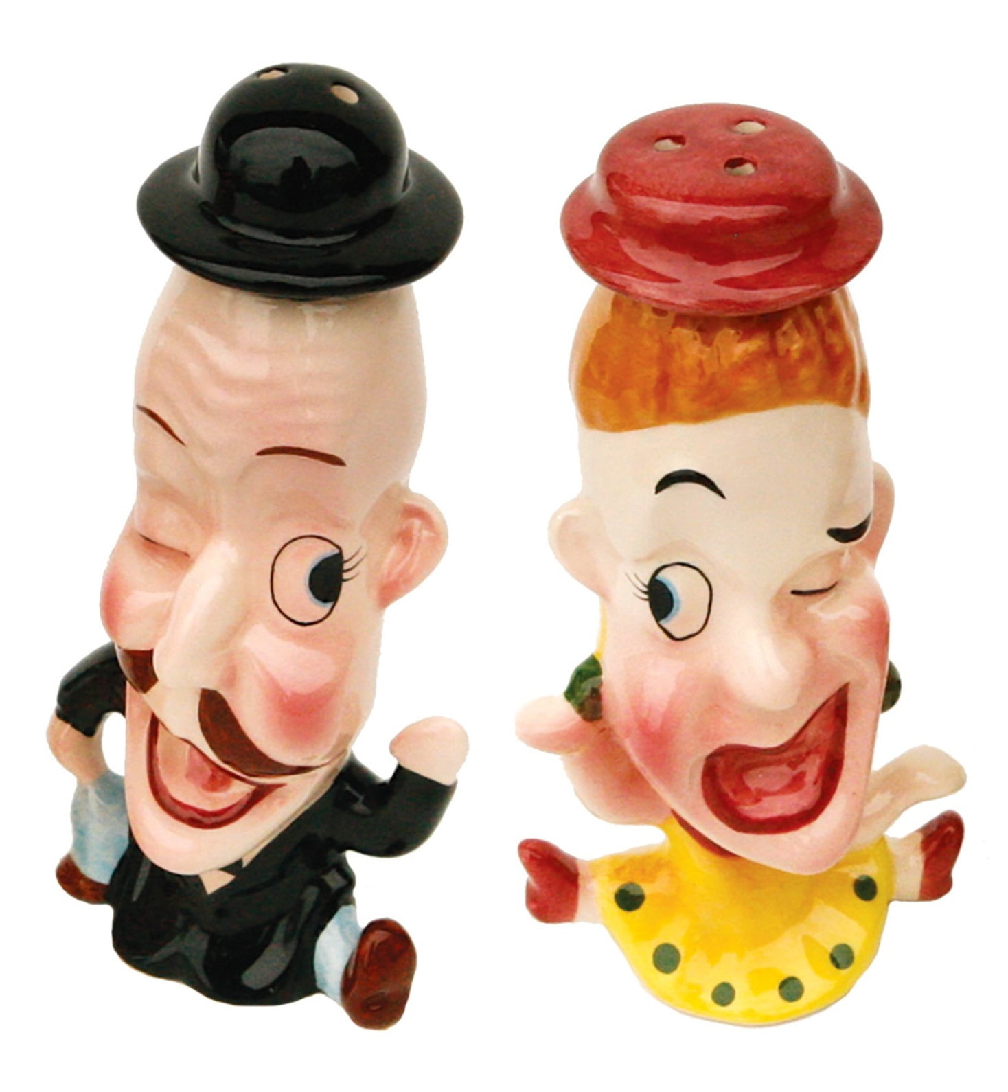 Cartoon Couple Mr and Mrs Funny Man and Woman Ceramic Salt and Pepper
