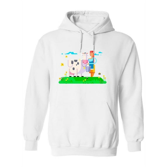 Cartoon Cow And Milkmaid Hoodie Women -Image by Shutterstock, Female Medium