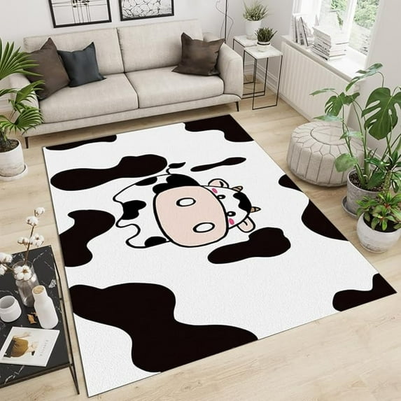 Cartoon Cow Area Rug, Black And White Cow Print Non Slip Print Rugs, Easy Care Durable Carpet For Indoor Living Room Bedroom Office Decor Mat 1x2ft