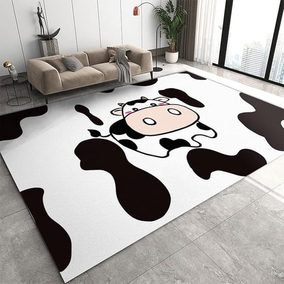 Cartoon Cow Area Rug, Cute Black And White Print Kids Rug, Low Pile Soft Non-Slip Carpet For Living Room Bedroom Children's Room Dormitory Decor Floor Mat 1x2ft