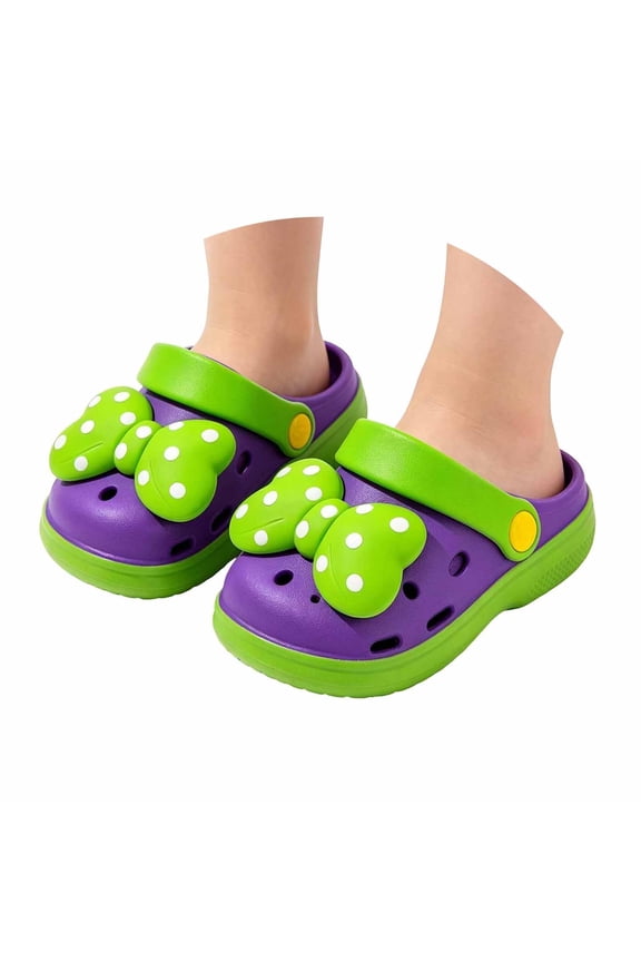 Cartoon Cow Butterfly Charms Toddler Girls EVA Clogs Non Slip Pool Beach Shower Slippers Adjustable Heel Strap For 18Months-6Years Old Kids