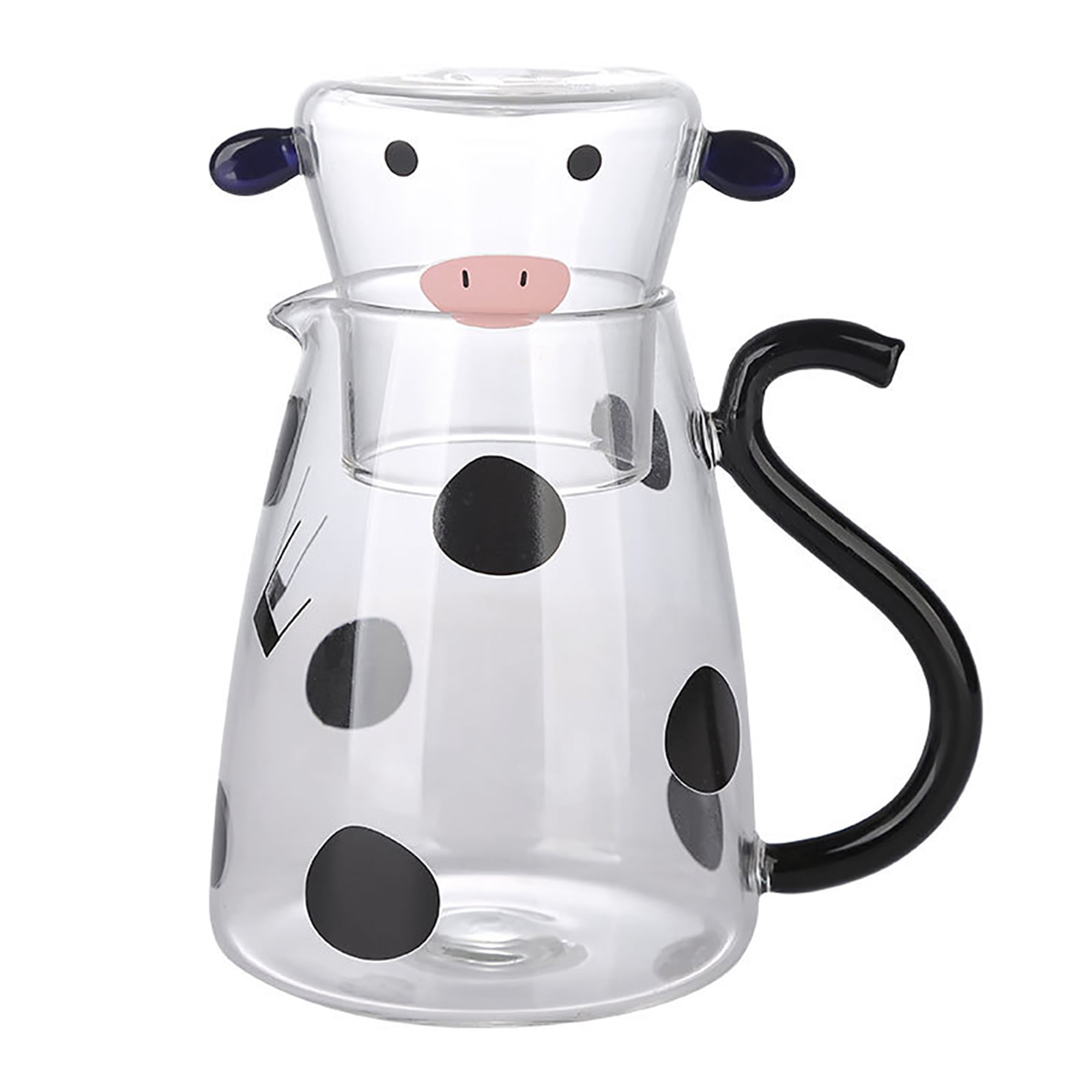 Cartoon Cow Clear Glass Bedside Night Water Carafe Set with Tumbler, Pitcher And Cup Night Set Clear Glass Mouthwash Bottle Juice Pitcher for Water, Juice, Kitchen, Bedroom, Bar, Bathroom