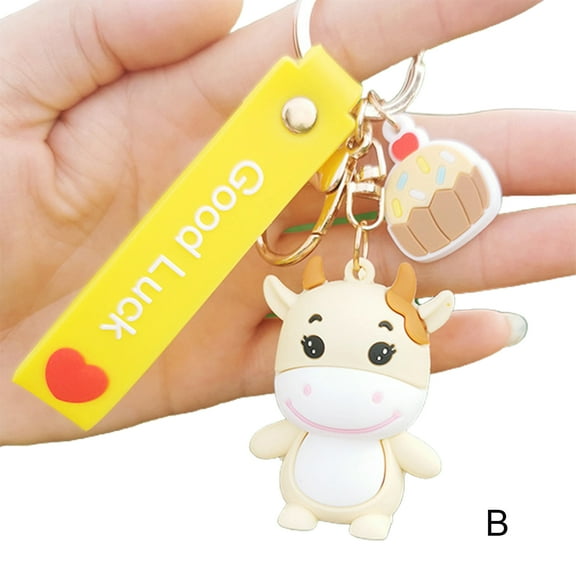 Cartoon Cow Doll Keychain School Bag Pendant Car Keyring Couple Key Holder Gift