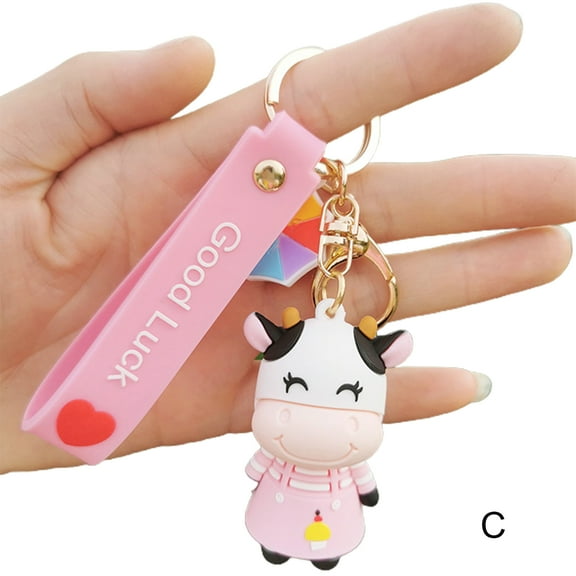 Cartoon Cow Doll Keychain School Bag Pendant Car Keyring Couple Key Holder Gift
