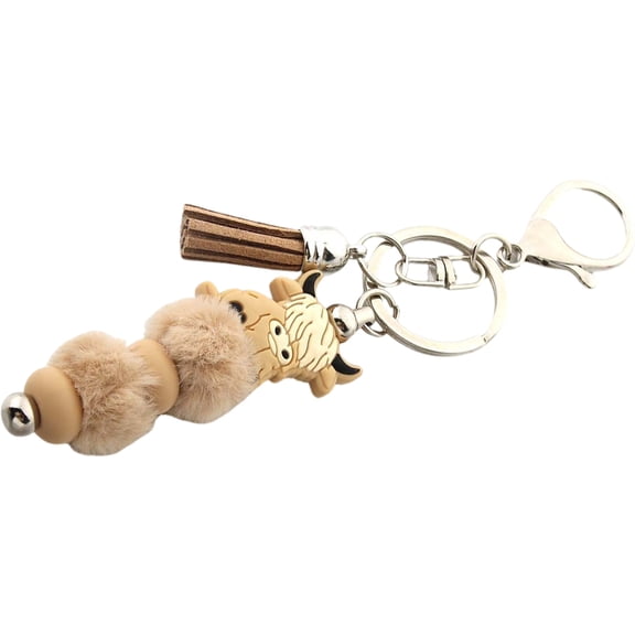 Cartoon Cow Keychain with Tassels Silicone Bead and Keyring Pendant Decorative Bag Charm Backpack Decoration