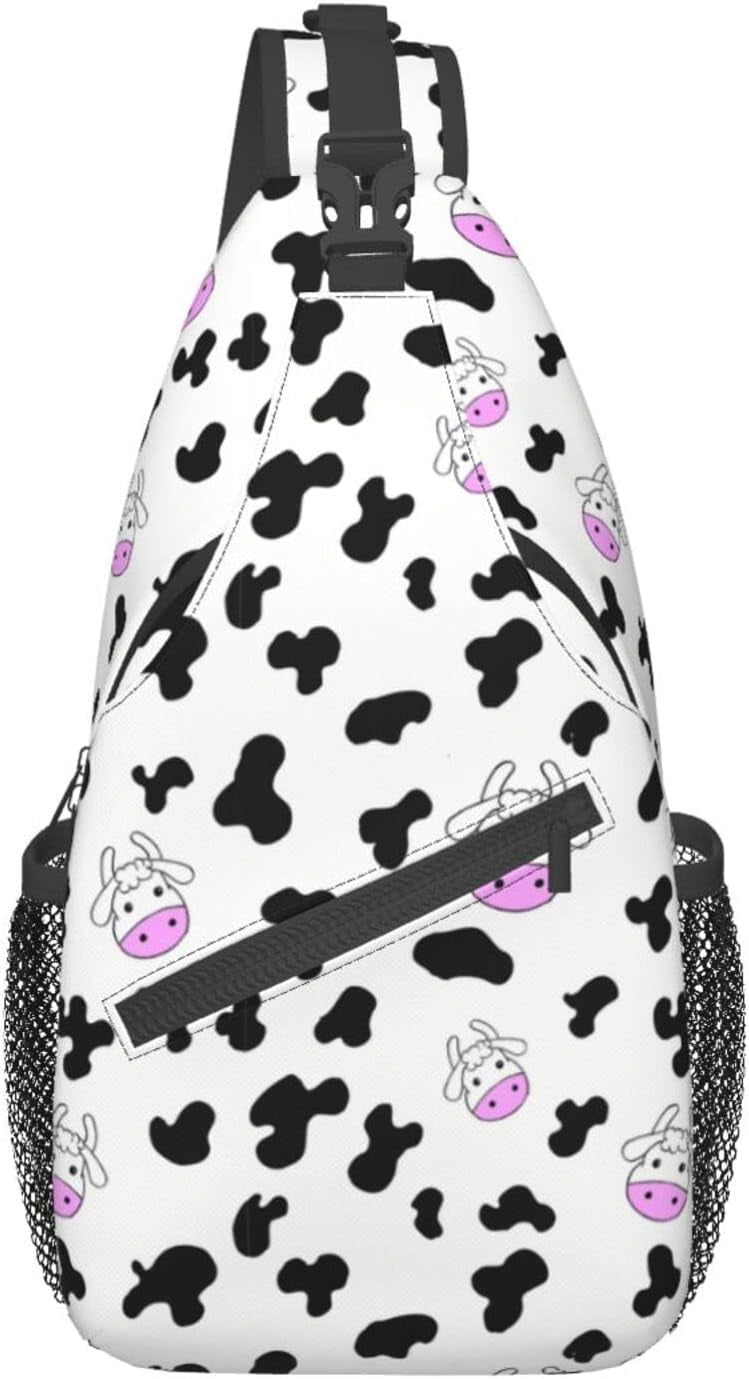 Cartoon Cow Pattern Sling Bag Crossbody Hiking Travel Chest Bags Backpack Shoulder Daypack for Women Men