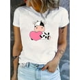 thumbnail image 1 of Cartoon Cow Print T-shirt, Casual Crew Neck Short Sleeve Top For Spring & Summer, Women's Clothing, 1 of 3