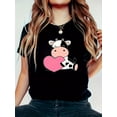 thumbnail image 1 of Cartoon Cow Print T-shirt, Casual Crew Neck Short Sleeve Top For Spring & Summer, Women's Clothing, 1 of 3
