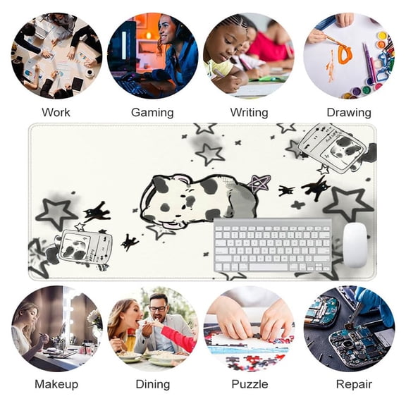 Spotted Cat Mouse Pad 31.5x11.82 Inches Rubber Desk Mat with Stars and Game Console Design for Office and Home Use