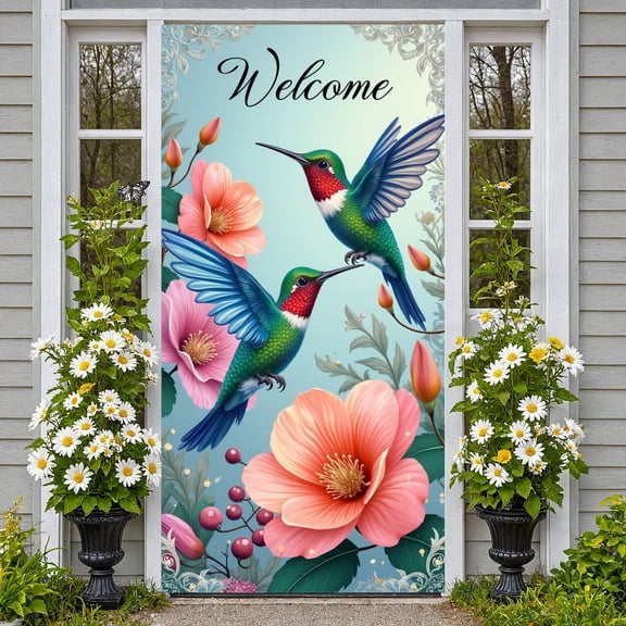 Cartoon Cow Welcome Banner Sunflower Design Farm Display Bee Pattern Purple Bow Spring Backdrop for Farmhouse Decoration Spring Party Welcome Ceremony