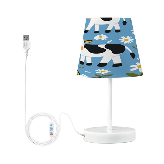 Cartoon Cow with Daisy Desk Lamp LED Table Nightstand Lamps with 3 Color Temperatures for Home Bedroom Living Room Decor 6x11