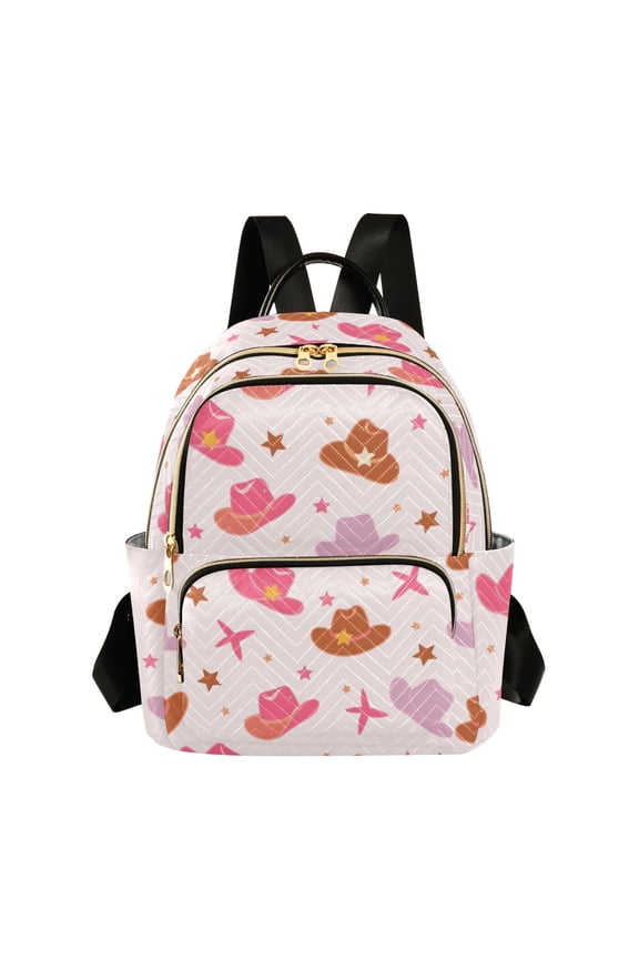 Cartoon Cowboy Hat Pattern Fashion Backpack Quilted Lightweight Women Travel Daypack 14L