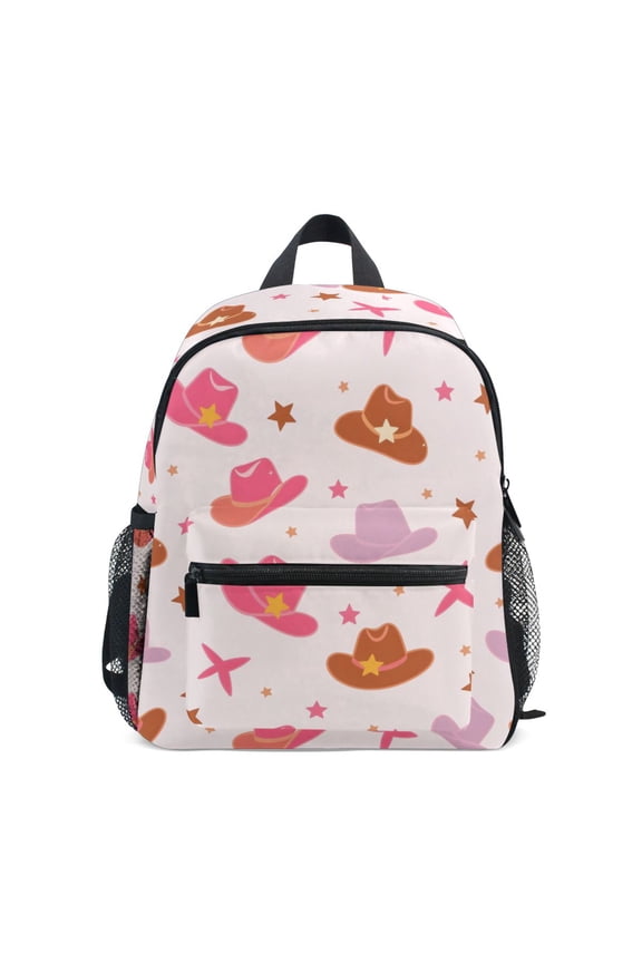 Cartoon Cowboy Hat Pattern Mini Backpack Cute Small Backpack with Chest Strap and Whistle Ages 3-8