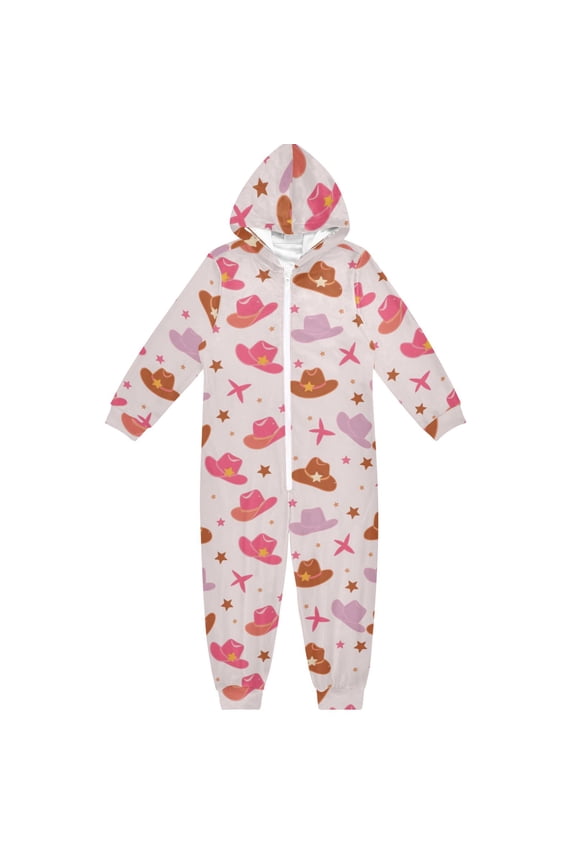 Cartoon Cowboy Hat Pattern One Piece Pajamas Soft Jumpsuit Cozy Sleep and Play Romper Zipper and Pockets 4T