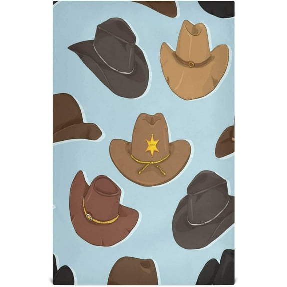 Cartoon Cowboy Hats Dish Towels Set of 4, American Western Theme Washable Tea Towels Dishcloths Lint-Free 18x28 Inch Fast Drying for Kitchen Restaurant Bar Clean