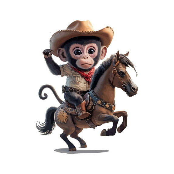 Cartoon Cowboy Monkey Riding on Horse Animals Wall Art Sticker Designs Vinyl Stickers For Home House Walls Rooms Windows Bedroom Decoration Size (12x12 inch)
