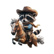 Cartoon Cowboy Raccoon Riding on Horse Animals Wall Art Sticker Designs Vinyl Stickers For Home House Walls Rooms Windows Bedroom Decoration Size (26x26 inch)