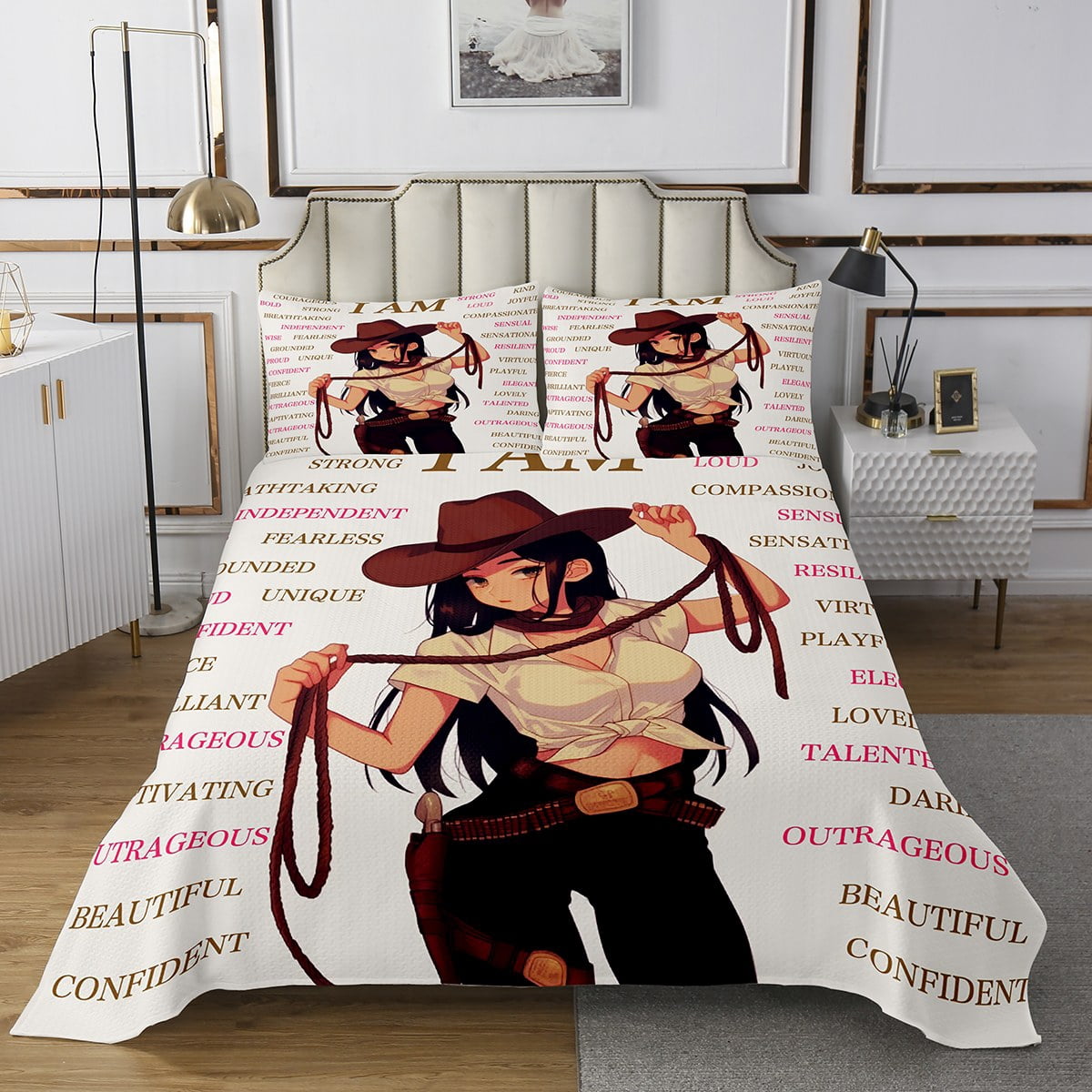 Taekwondo Bedspread Twin Size - Japanese Style Sports Theme Quilt Set With American Flag Print