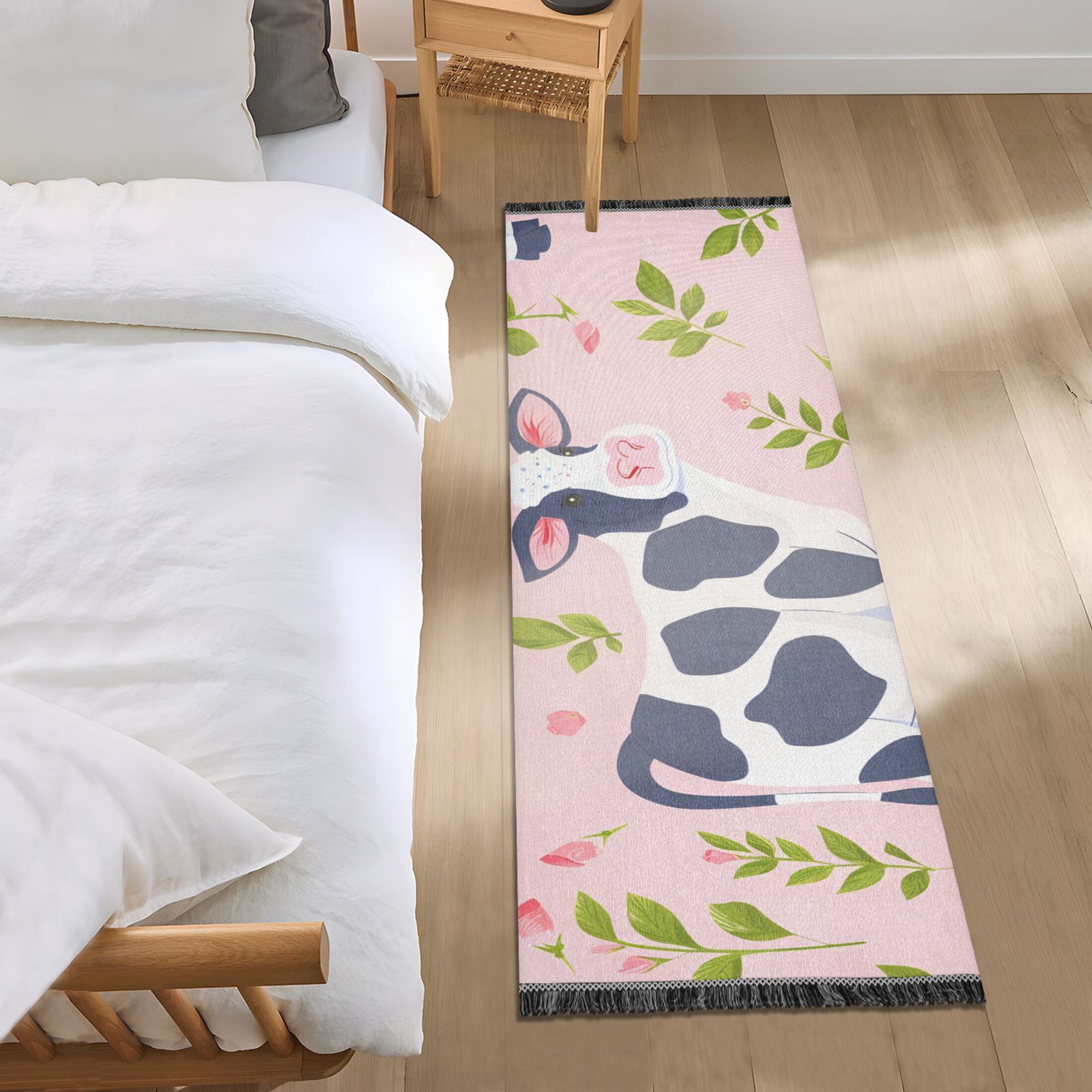 Cute Bedside Rugs Cartoon Cows Roses Leaves Cute Bedside Runner Rug 2'x 6' Non Slip ...