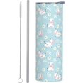 thumbnail image 1 of Cartoon Cows White Chamomile Stainless Steel Slim Insulated Water Bottles Tumbler with Lid and Straw, Leak Proof Water Bottles for Kids Girls Boys Men Women, 1 of 6