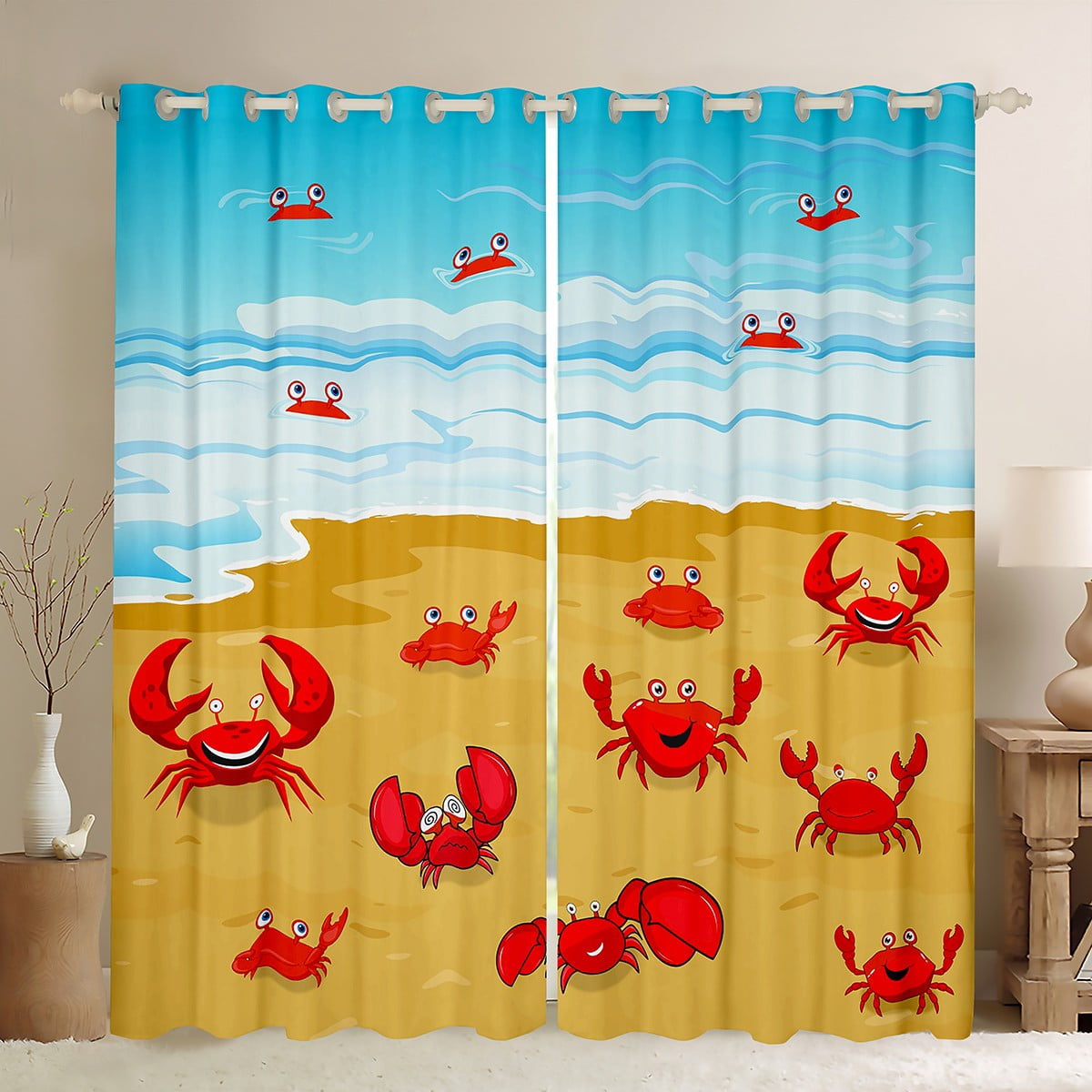 Cartoon Crab Curtains Kawaii Crabbie Curtains & Drapes for Kids Youth