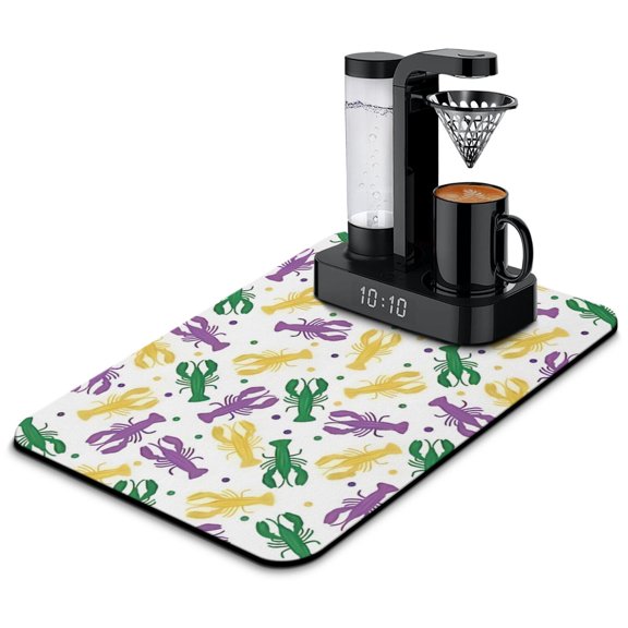 Cartoon Crab Design Dish Drying Mat – Cute Tropical Sea Life Ocean Nautical Coffee Bar Mat, Absorbent and Space-Saving Under Coffee Machine Mat