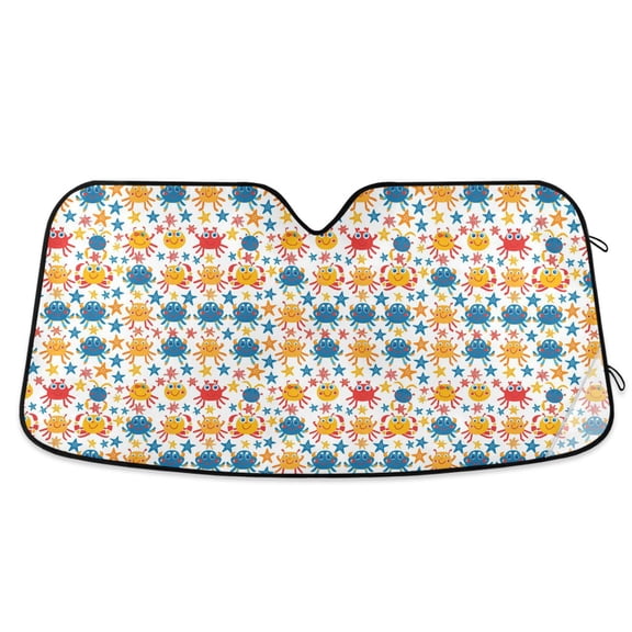 Cartoon Crab and Star Car Windshield Sun Shade Foldable Car Front Window Visor Heat and UV Protection 53x23.5