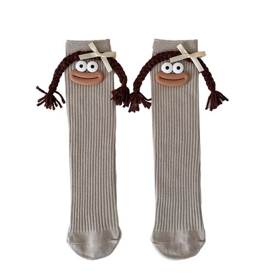 Cartoon Crew Socks for Girls Funny Crazy Ankle Socks 3D Novelty Silly Halloween Christmas Sock with Eyes Sausage Mouth Braid 1 Pair Brown One Size