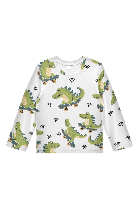 Cartoon Crocodile Boys' Rash Guard Shirts UPF 50 Plus Sun Protection Short Sleeve Swim Tees 4T