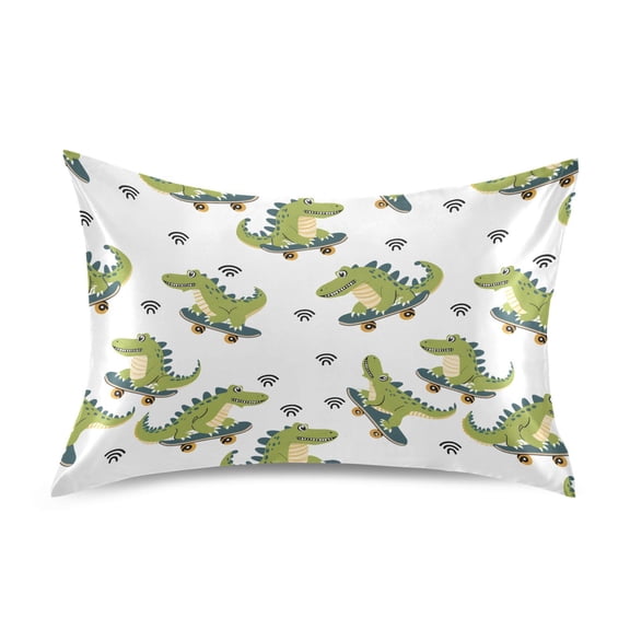 Cartoon Crocodile Pillowcase King Size 40''x20'' Satin Double-Sided Print Soft Wrinkle Resistant