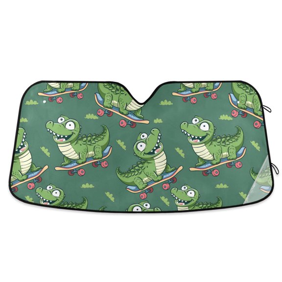 Cartoon Crocodile Riding Skateboard Car Windshield Sun Shade Foldable Car Front Window Visor Heat and UV Protection 53x23.5