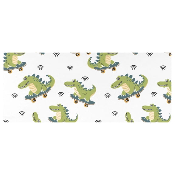 Cartoon Crocodile Stretch Fitted Tablecloth 2.5x6ft Elastic Wrinkle Resistant Cover