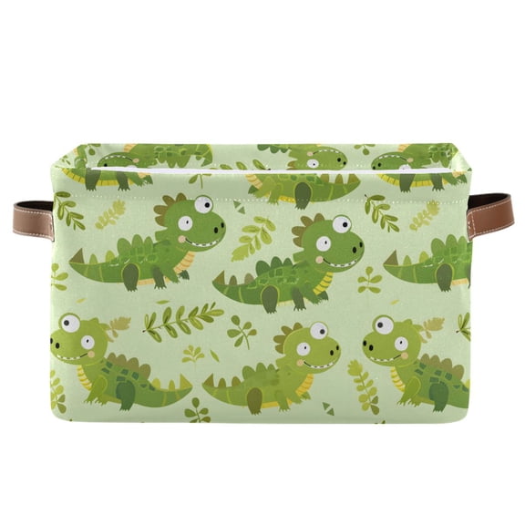 Cartoon Crocodile and Leaf Storage Bins with Handle Fabric Organizer Basket Foldable Box 1 Pack 14.2x10.2x8.3