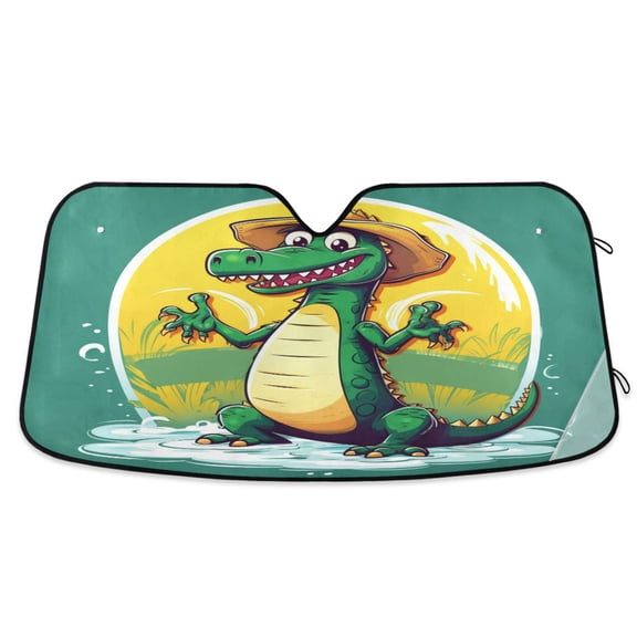 Cartoon Crocodile with Hat Car Windshield Sun Shade Foldable Car Front Window Visor Heat and UV Protection 53x23.5