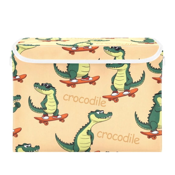 Cartoon Crocodiles Play Skateboard Foldable Storage Bin with Lid and Handle Collapsible Storage Box 16.5 x 12.6 x 11.8 inches