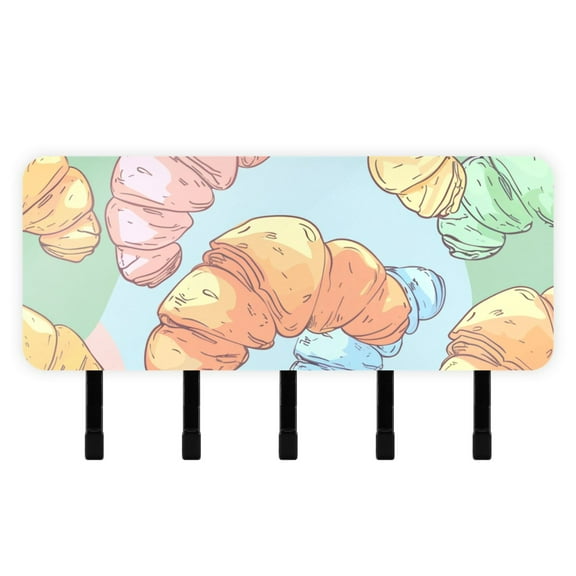 Cartoon Croissants Key Holder for Wall Mail Holder Organizer with 5 Key Hooks Wall Mount Key Rack with Shelf
